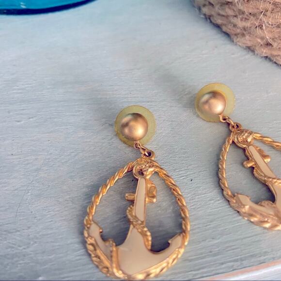 Nautical Anchor Gold Tone Earrings - Picture 4 of 7